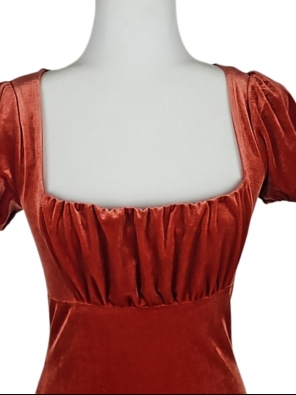 Retro Orange Velour Ruffle Trim Dress - Picture 10 of 11